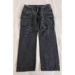 Akoo jeans Sz 40 Big Oak Fit‎ Black Distressed Men's Cargo Y2K